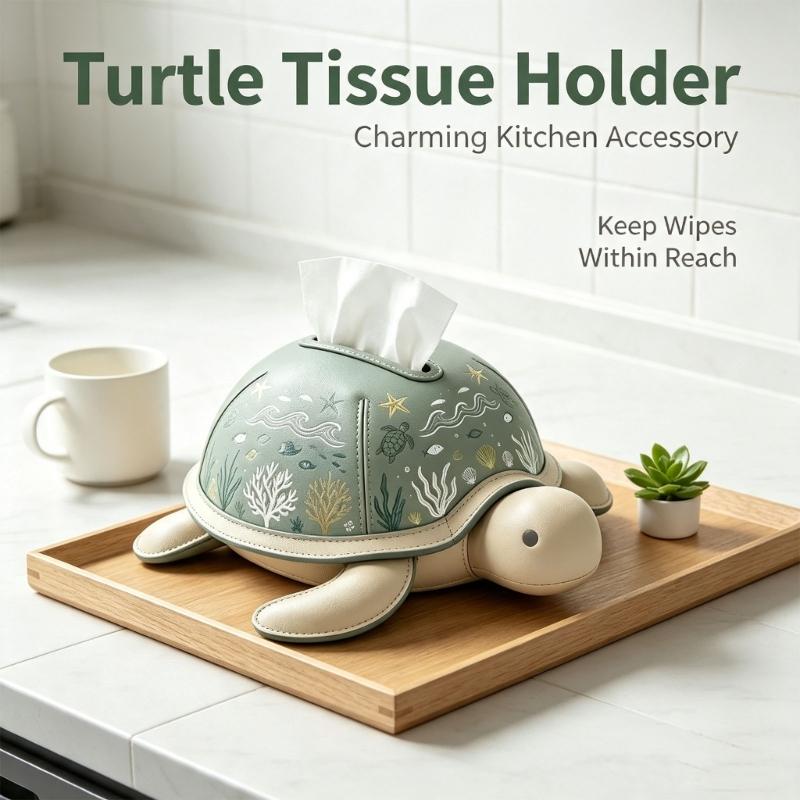 Tabletop Tissue Dispenser Cover Animal Tissue Box Holder Soft Fabric Finish With Ocean Print for Bedroom Living Room Desk Use and Guest Room