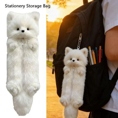Zipper Closure Pen Bag Fox Shape Stationery Storage Bag Cartoon Stationery Pouch  Students
