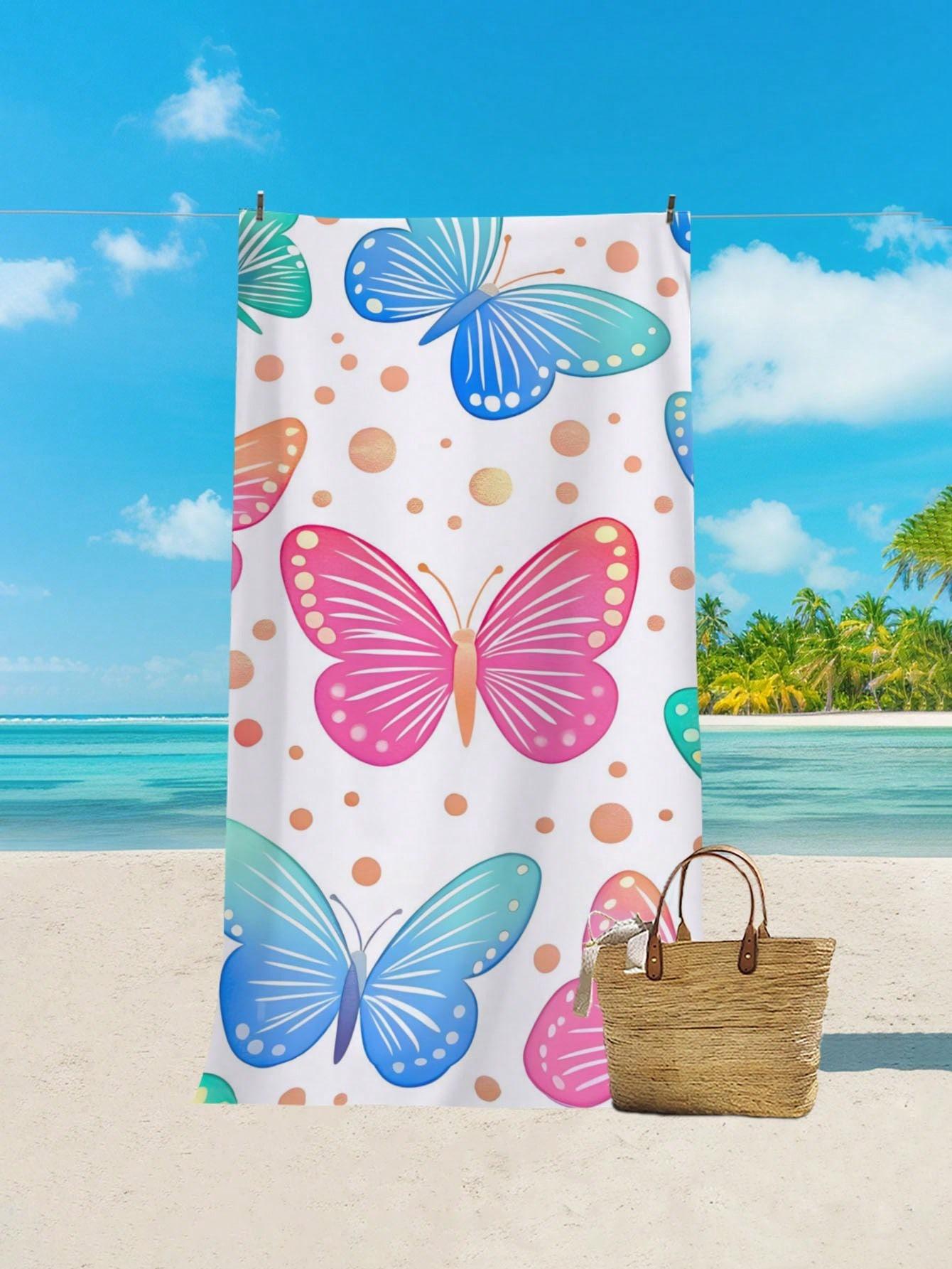 

Insect Butterfly Pattern Printed Beach Towel, Anti Sand Super Absorbent Quick Drying Towel, Essential For Swimming And Diving W30*H60(CM)