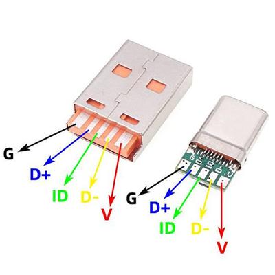 Fast Charge Type-C Usb 65W 5A Male Connector Welding With 5Pin Pcb + Type A Male 6 Pin Usb Diy Otg Data Charge Kit