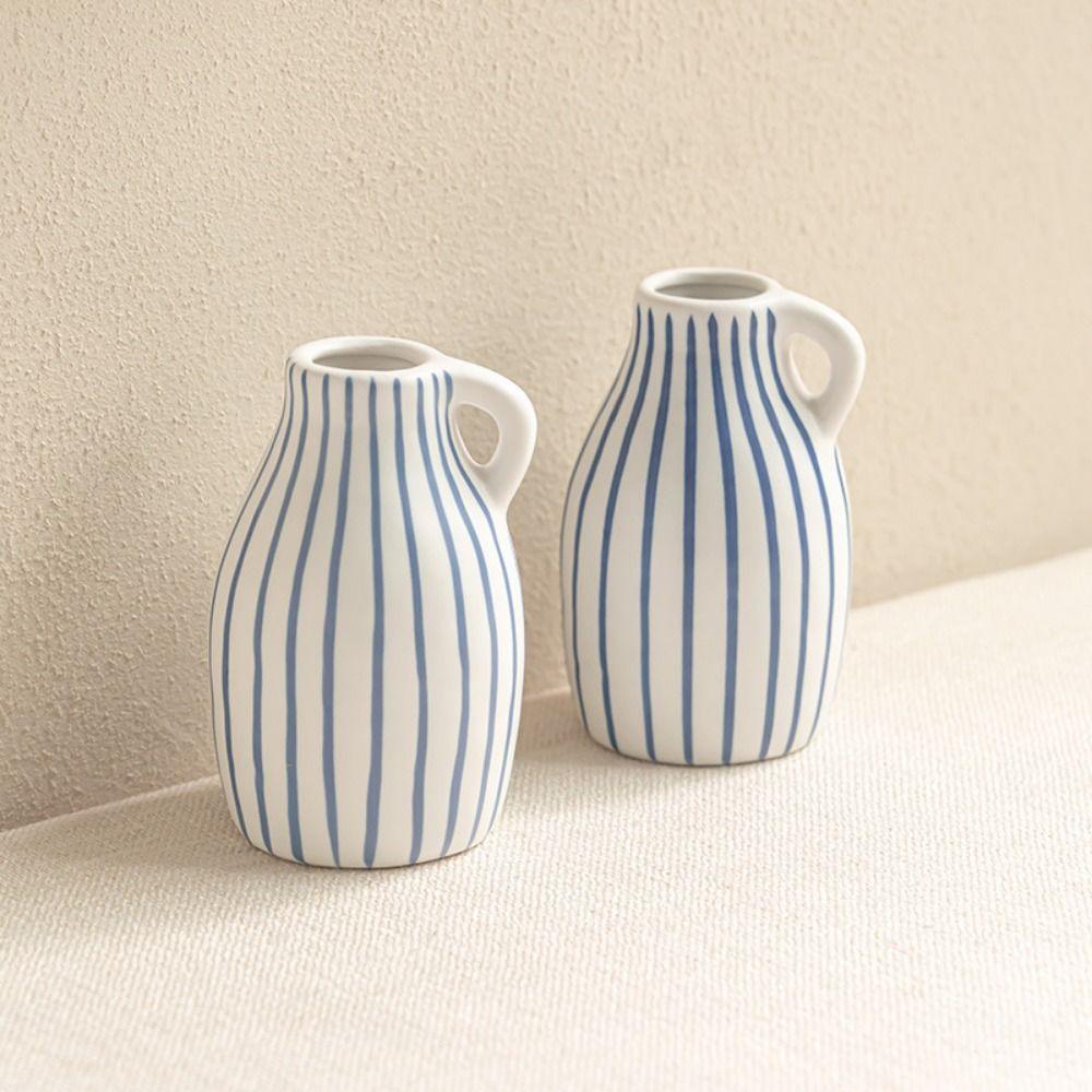 

Unique Hydroponic Plant Vase Cute Ceramic Vase Ornaments Blue Striped Flower Vase Restaurant Blue Striped