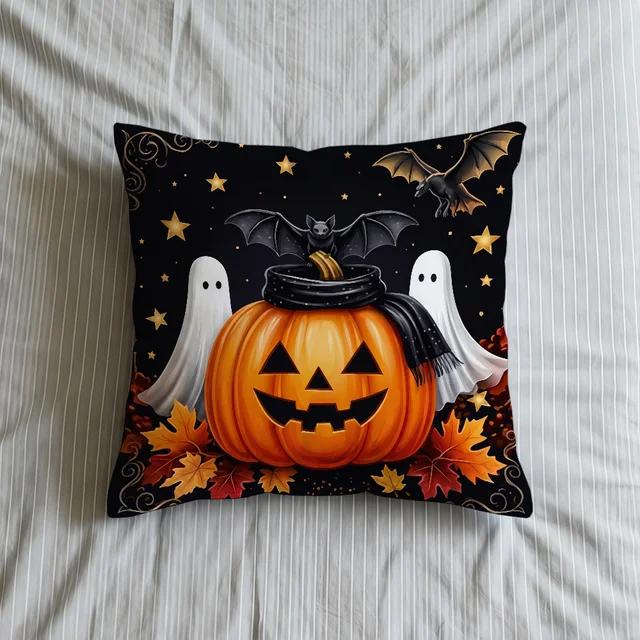 Halloween Ghost Pumpkin Pillow Covers Set of 4 Polyester Throw Cushion Cases for Sofa Couch Bed Indoor Outdoor Spooky Home Decor