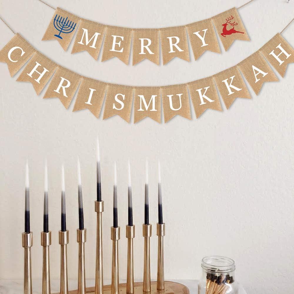 Merry Chrismukkah Banner Christmas Hanukkah Party Garland Wall Hanging Decoration Burlap Bunting Je Holiday Keepsake Gift
