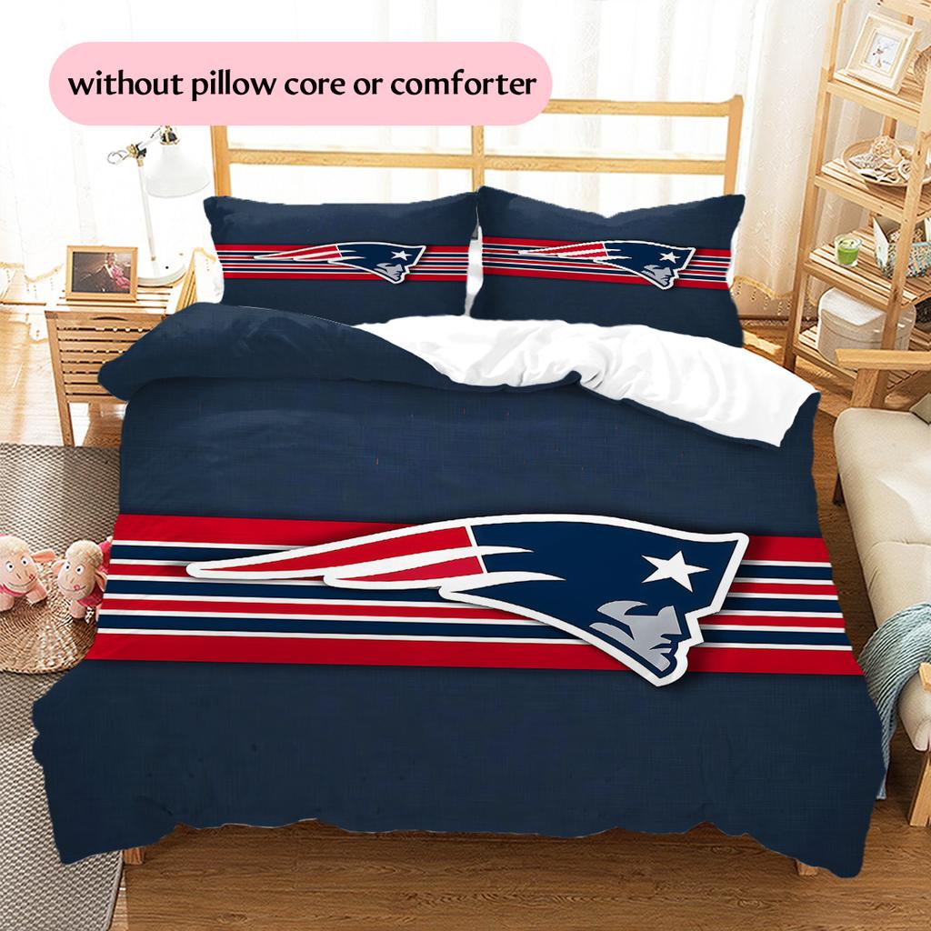New England Patriots Muster Bettwäsche Steppdecke Set Heimdekoration Geschenk (1 Bettbezug + 2 Kissenbezüge (ohne Füllung))