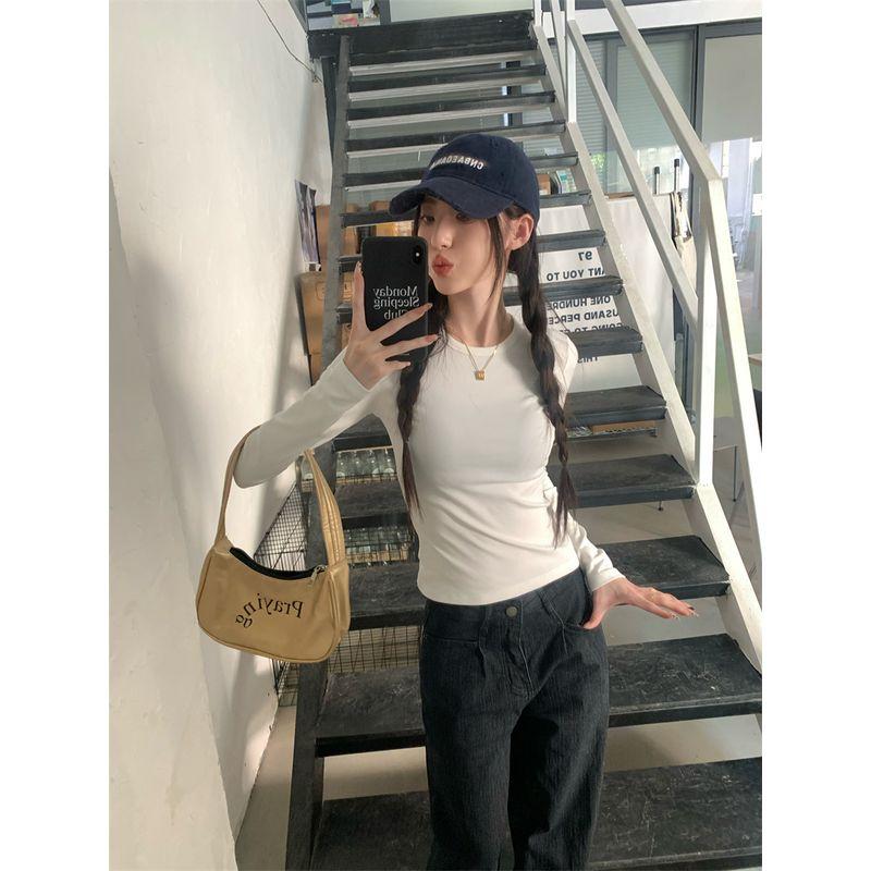 

Kumikumi Американский стиль Гяру Темно-синяя верхняя одежда Нижнее белье Повседневная футболка Женская Осень Джинсы Брюки Набор из трех предметов White T-Shirt L