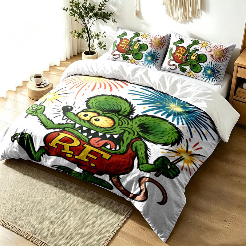 Rat Fink 3pc Duvet Cover Set Simple Modern Bedding Set Wrinkle Resistant Soft Fabric All Season Use a perfect gift