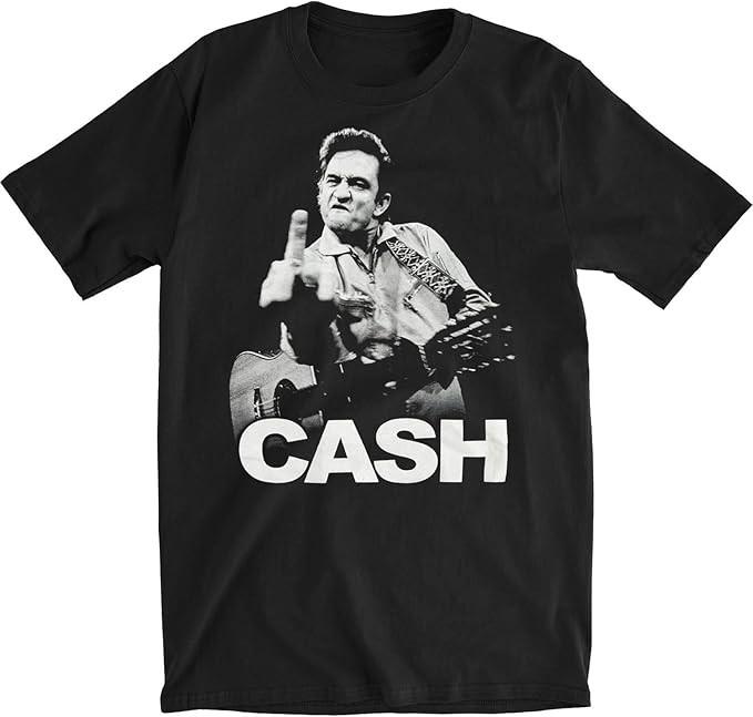 

JOHNNY CASH middle finger Tshirt Man In Black Country Rock Singer Size S5XL Unisex T-Shirt XXXL