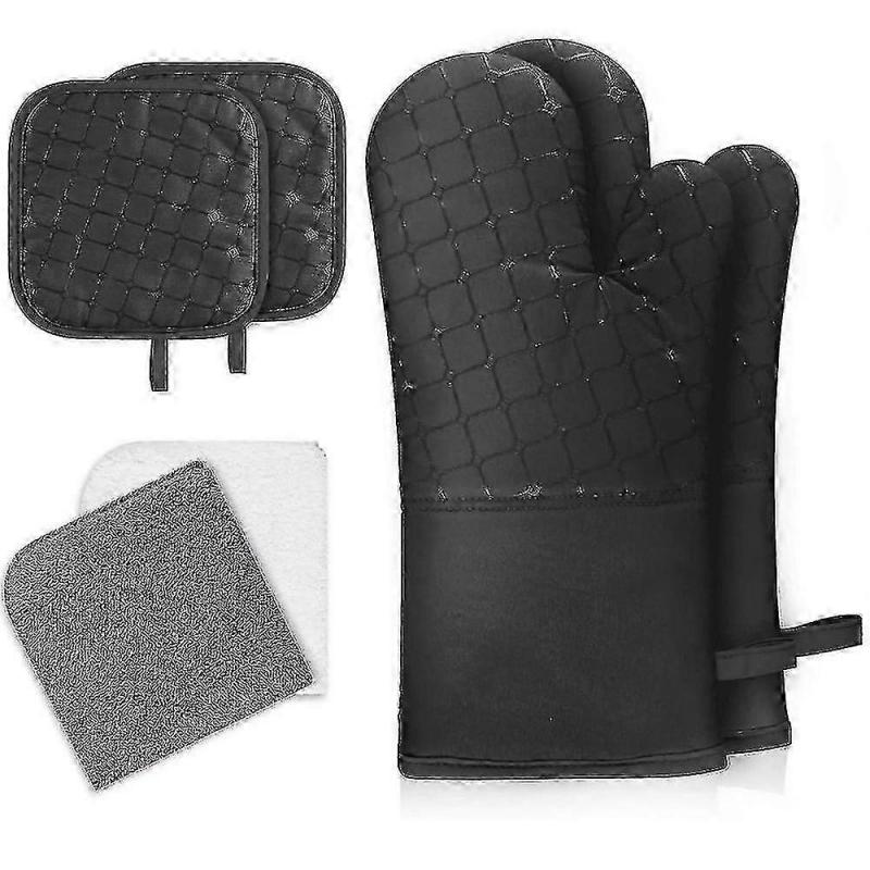Oven Mitts And Pot Holders Sets, 536 Heat Resistant Oven Gloves Thick Cotton Kitchen Mitts For Baking, Cooking, Bbq,black(6pcs,balck)