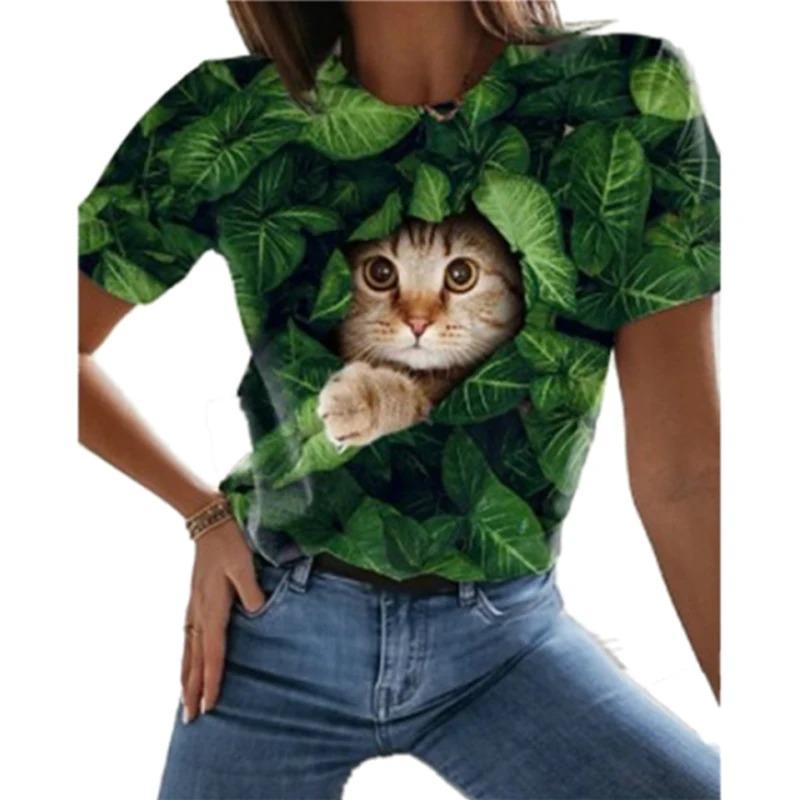 Fashion Woman Blouses T-shirt Women's 3d Cats Print Black Kawaii T Shirt Female Clothing Oversized Summer Top Free Shipping