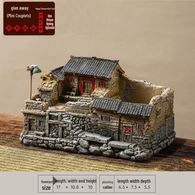 Retro Farmhouse Courtyard Miniature: Nostalgic Desktop Bonsai Decor for Living Room