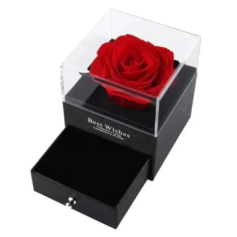 Eternal Flower Artificial Flower with Heart Necklace Timeless Rose Pattern Gift Box ,for Valentine'S Day, Mother'S Day