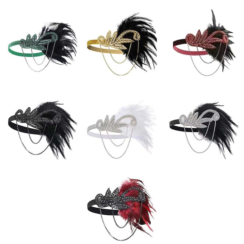 1920S Flapper Dress Accessories Retro Party Props Feather Headband For Wedding Girl Tassels Headpiece