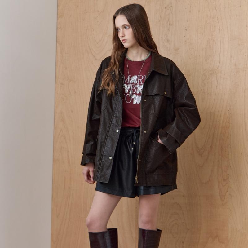Maxza Peach Crack Fake Leather Work Jacket Ze10qj013nh