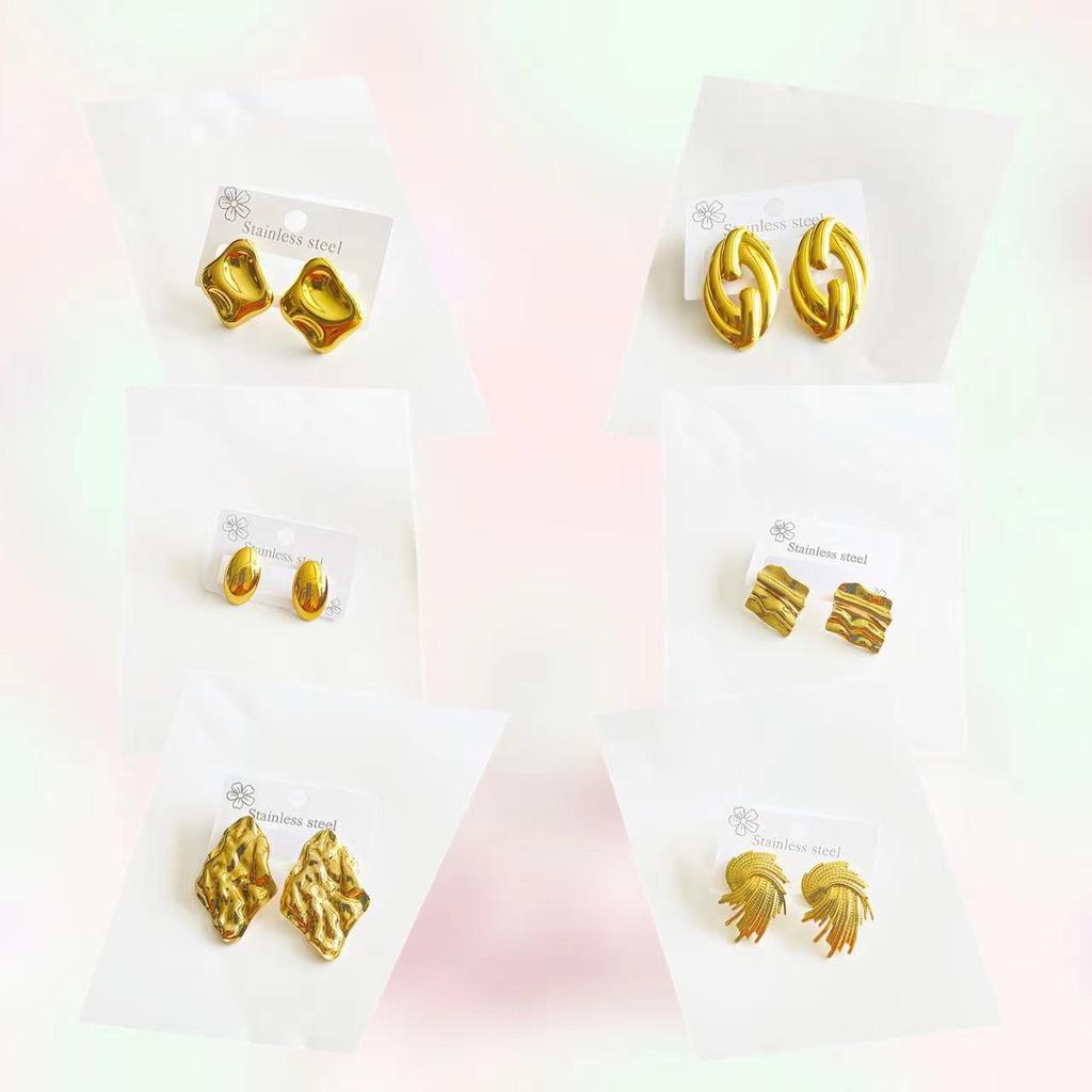 Classic Multi-Style Vintage 18 Gold Plating Jewelry Stud Earrings Stainless Steel Geometric Bar Minimalist Earrings For Women