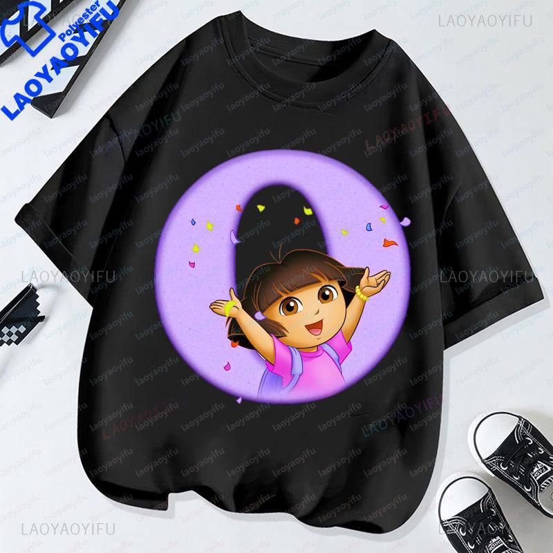Dora The Explorer T Shirt Summer Short Sleeved Overside Clothes Hot Sale Cartoon Casual Streetwear Crew Neck Boy Girl Tops