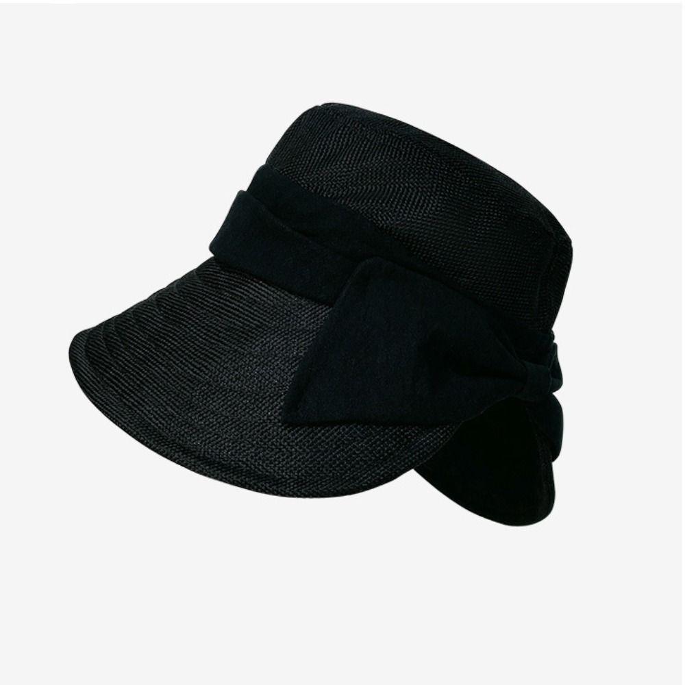 Solid Color Summer Sun Hat Bowknot Bucket Hat Portable Sunscreen Visor Cap Travel