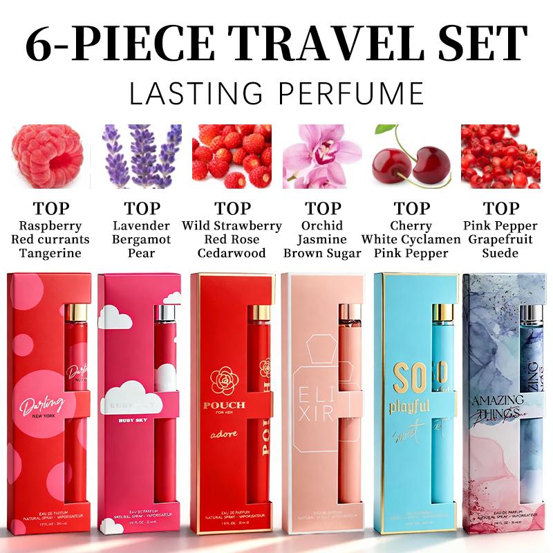 6-Piece Travel Set, Men's and Women's Eau De Toilette Spray, Long-Lasting Fragrance, 6 Different Flavors, Perfect for Holiday Gift