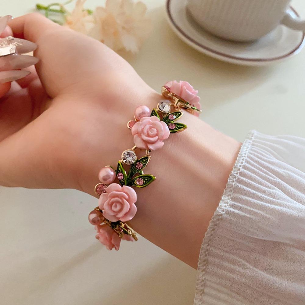 Rhinestone Flower Bracelet Sweet Women Jewelry Temperament Rose Flower Necklace  Wedding