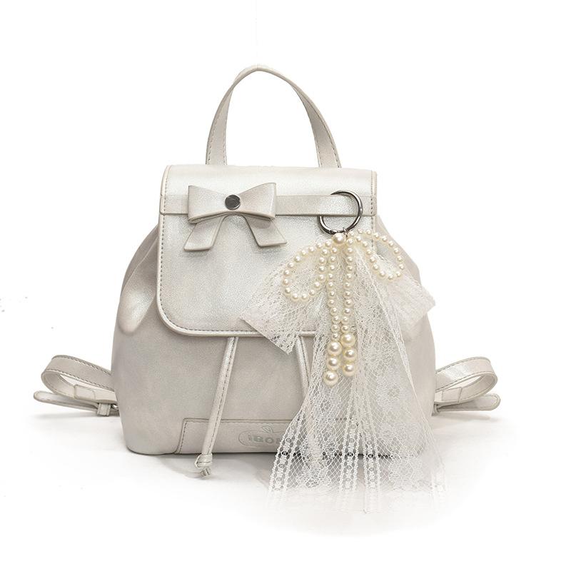 New Women s Small Backpack Bow Women s Backpack Korean Edition Fashion Personalized Commuter Backpack Multi Purpose Travel Without accessories серебряный 2090₽