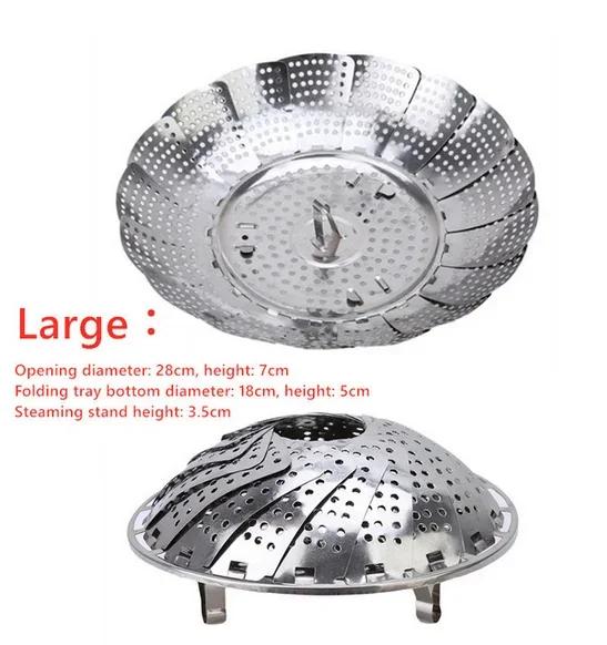 21/26/28 cm rustfri matdamper Dampstativ Skuff Kjøkken Sammenleggbar Steamer Bowl Grønnsaksfrukt Steamer Basket PC679584