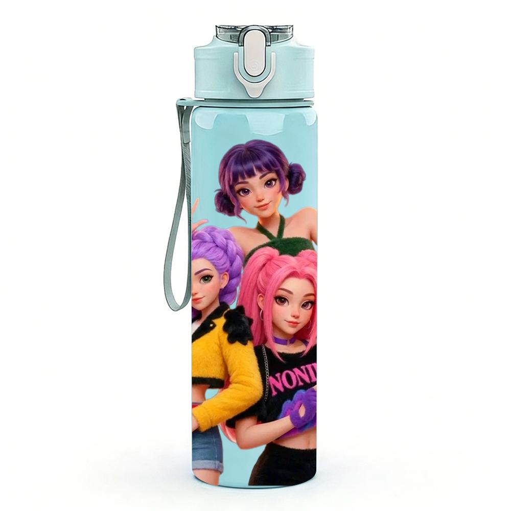 1PC Color Punk Girls Group Portrait 750ml Color Plastic Sports Water Bottle Leakproof Flip Straw Lid Suitable for Sports Office Home Use