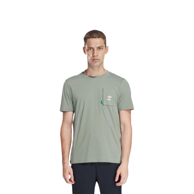adidas Originals ESSENTIALS T Shirts Men's Dusty Green Crew Neck Moderate Straight Fit HR2955