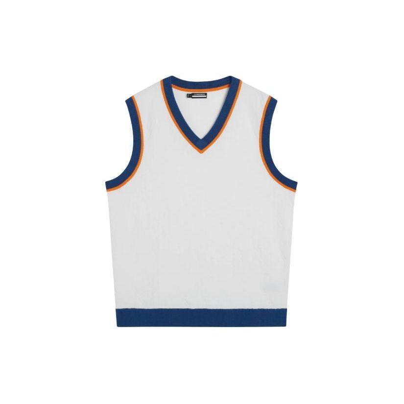 J.LINDEBERG Fashion Knitted V-Neck Color Block Striped Fitted Sleeveless Vest Men Tops White AMKW09405-0000