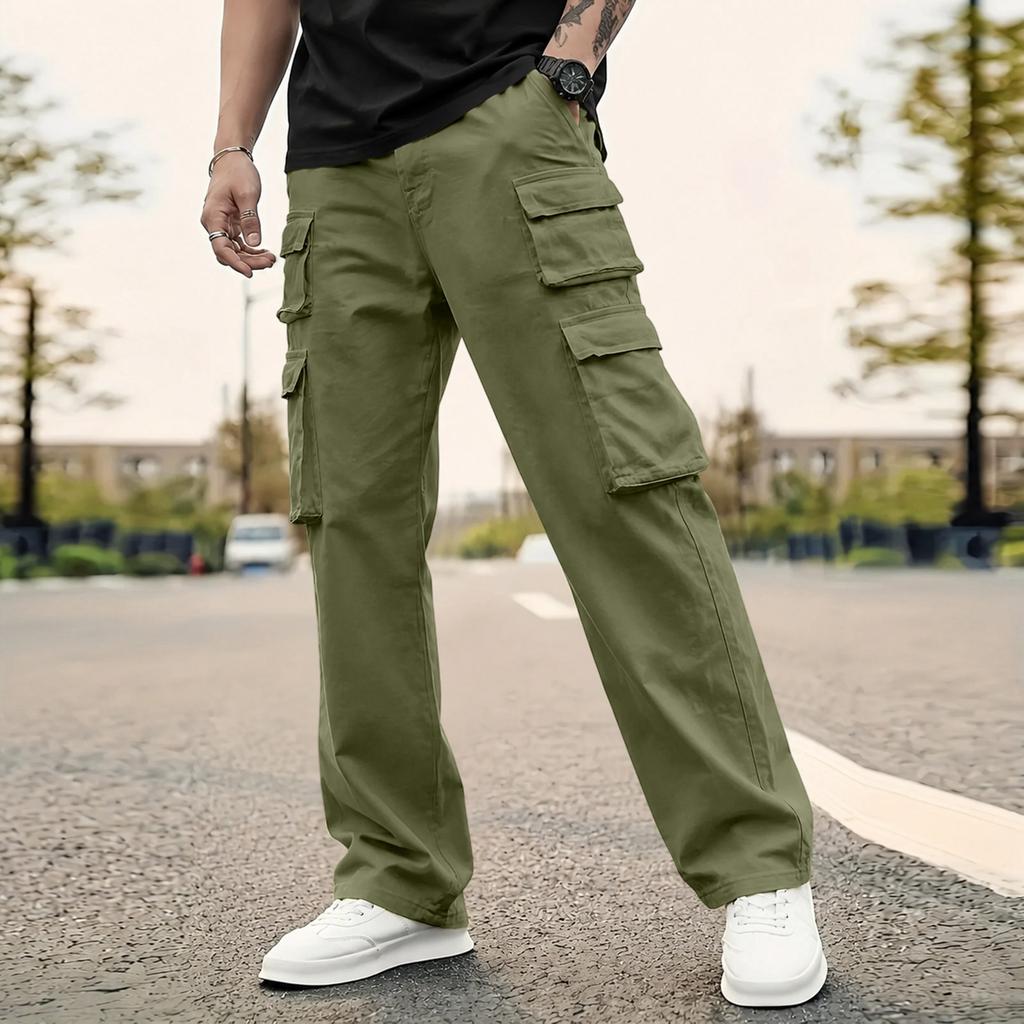 Men's Loose Fit Wide Leg Cargo Pants Straight Leg Casual Trousers for Work and Everyday