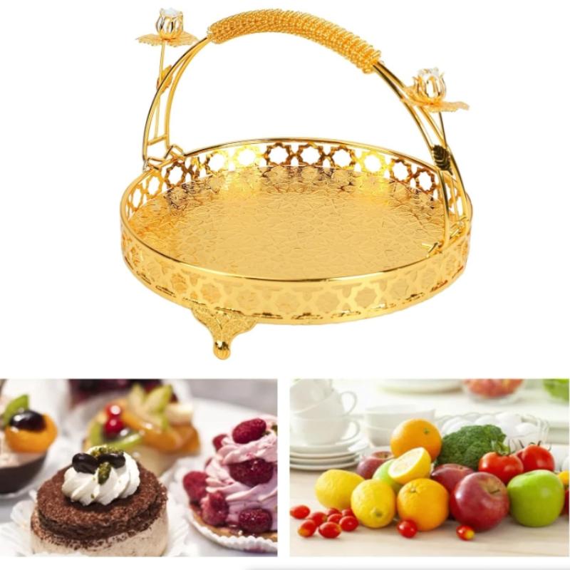 Vintage Round Fruit Tray,Cupcake Stand Decorative Dessert Platter with Handle for Wedding Birthday Party Afternoon Tea Cookies