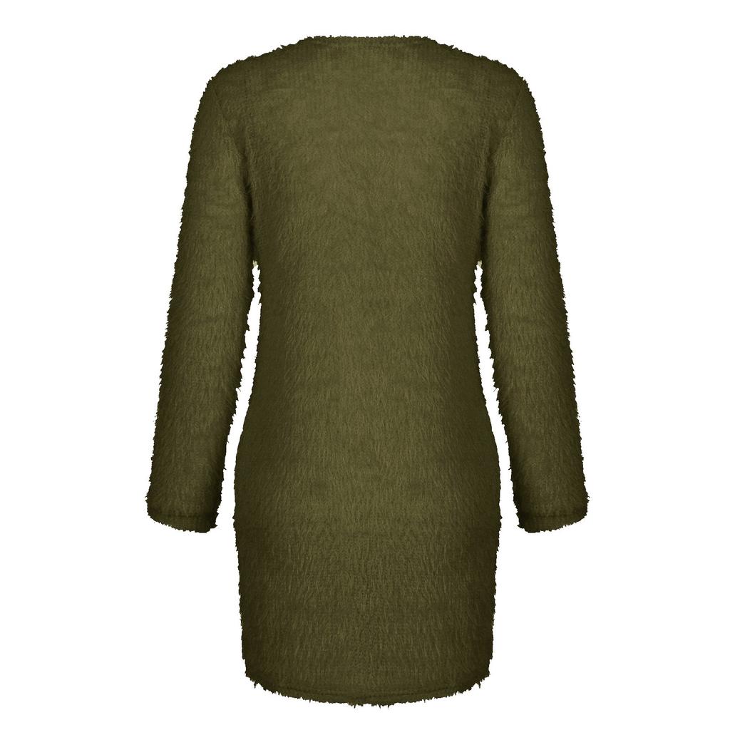 Fashion Women's Solid Color Round Neck Long Sleeve Loose Plush Dress Sweater Dress