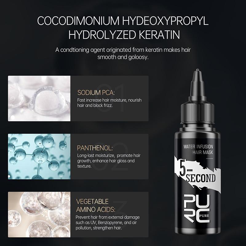 PURC 5-second Water Infusion Hair Mask Repair Damaged Hair Smoothing Nourish Soft Hair Treatment Hair Care Masks 60ml