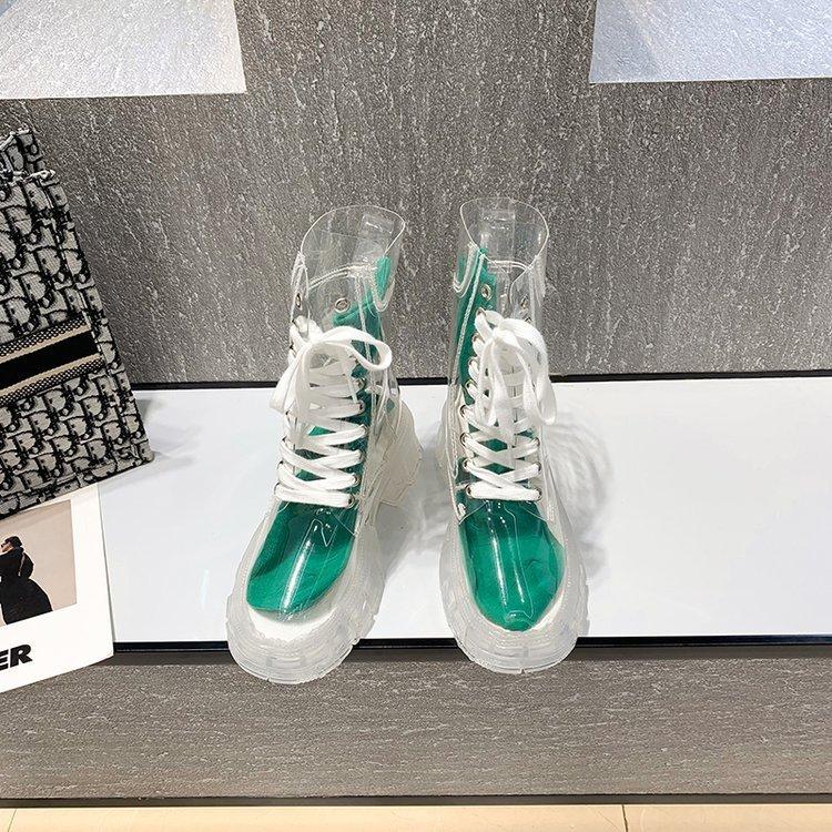 Modische Damen Transparent Plateau Stiefel Klare Ferse Kurzer Stiefel Sexy Dicke Sohle Trendige Persönlichkeit Mittelhohe Knöchel Stiefel