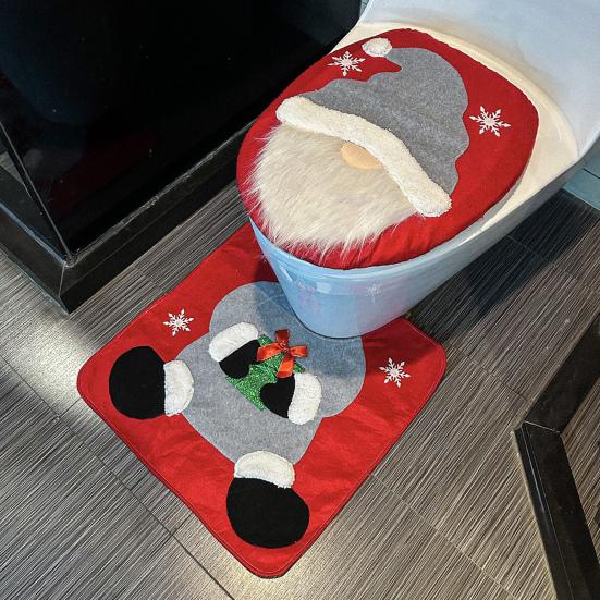 Santa Toilet Seat Cover 2-Piece Christmas Bathroom Set Santa Claus Toilet Seat Cover And Mat Set for New Year Indoor Bathroom Decor