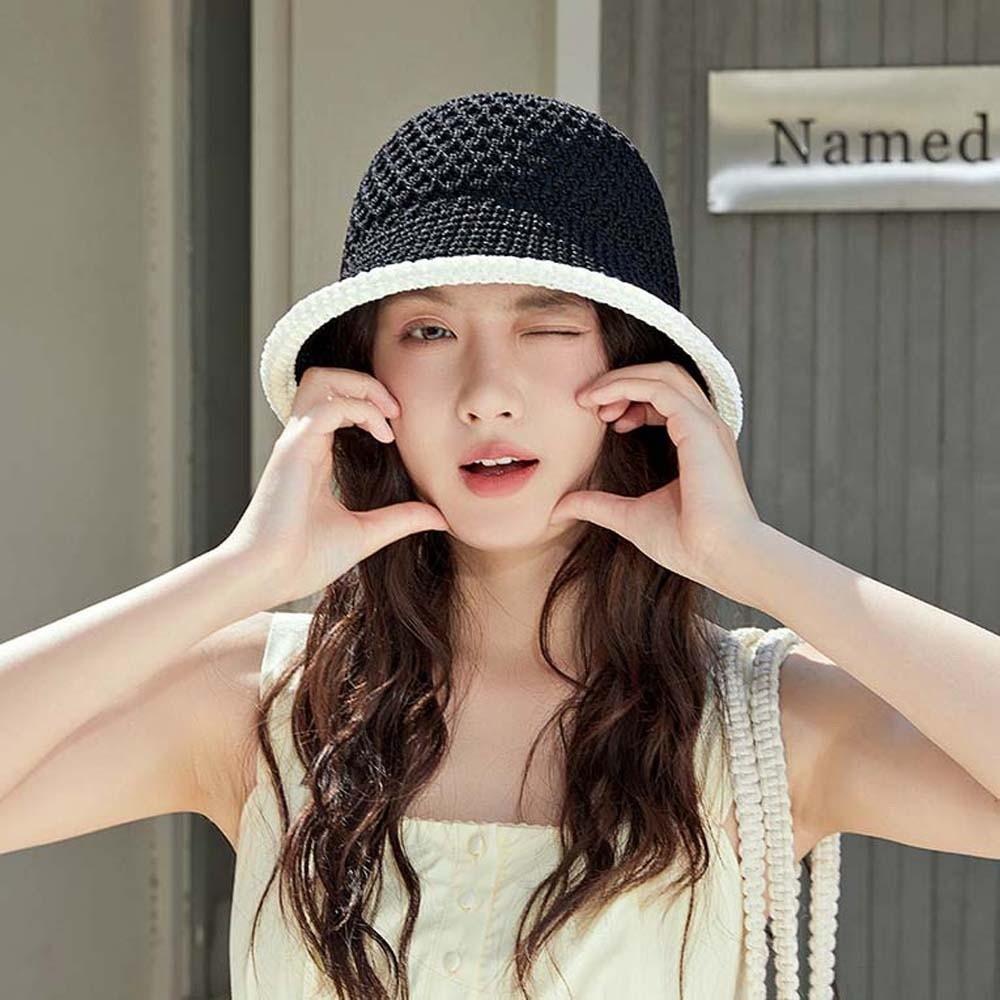 Hollow Out Sunshade Basin Cap Temperament Bow Fisherman Hat Knitted Bucket Hat  Travel