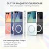 Transparente Glitzer-Stern-Kreis-Magnet-Hülle für Samsung Galaxy Z Flip 8/7/6/5 Sternenhimmel Kabelloses Ladecover