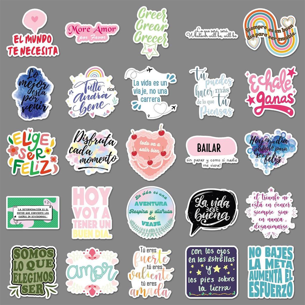 50 Motivational Spanish Stickers: Creative, Positive, Waterproof Slogans for Helmets, Cars, Journals, and Phones