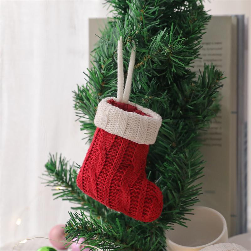 3/5pcs Red Green Christmas Knit Socks Xmas Candy Case Christmas Cutlery Cover Christmas Tree Pendant Latest Year Home Table Ornament