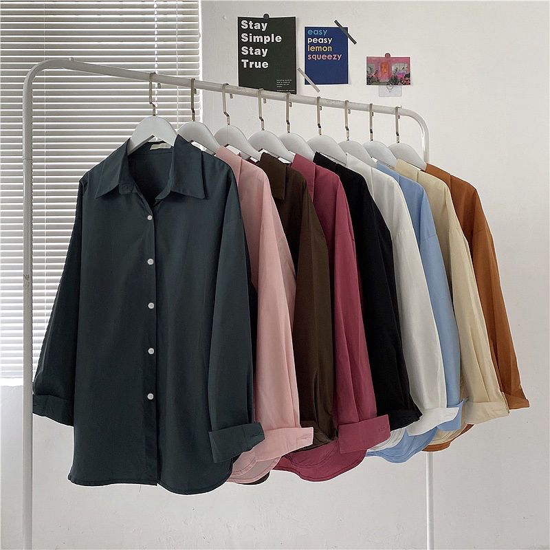 Femmes Vintage chemise mince décontracté à manches longues chemisier Cardigan manteau femme bouton tout-match chemise ample solide hauts