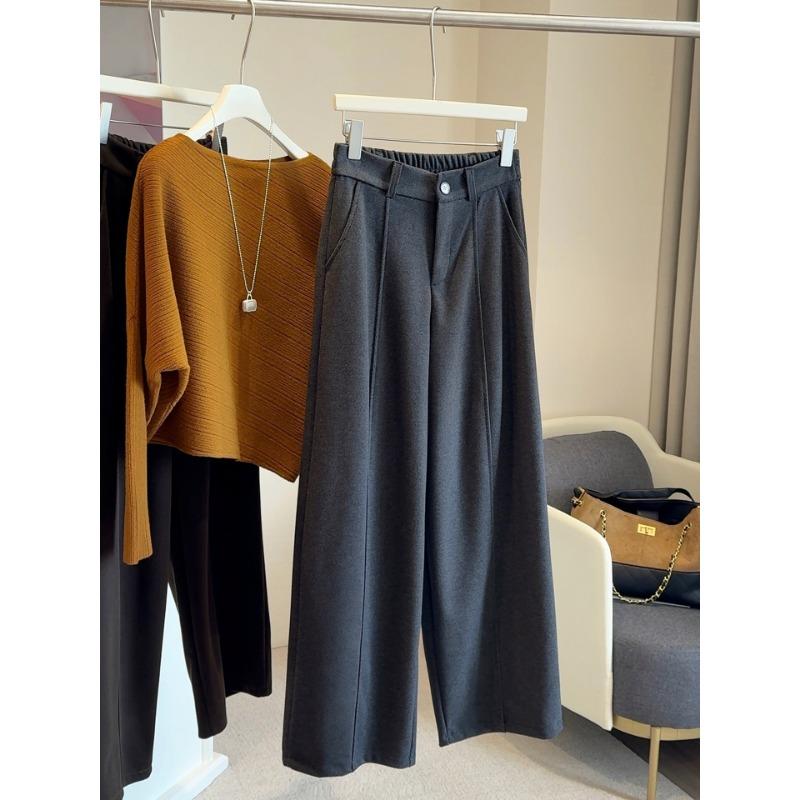 

Осень и зима новые эластичные утолщенные шерстяные брюки-бананы с широкими штанинами, женские брюки-палаццо с высокой талией и тонкие, термические брюки-шаровары M темно-серого