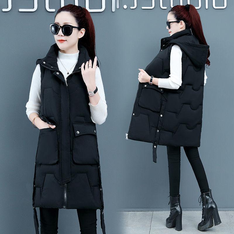 

Модный хлопковый жилет женский, средний и длинный, осенне-зимний, утолщенный теплый жилет, куртка, тонкий и тонкий студенческий жилет, прилив M recommends 80-50kg чёрный