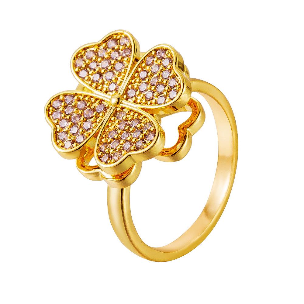 Zircon Four-Leaf Clover Adjustable Women's Rotatable Ring