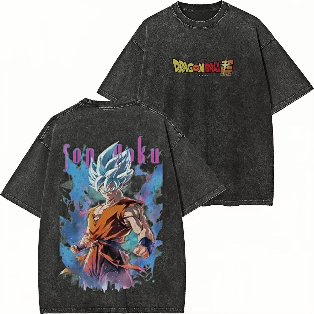 Drago Majin Buu Washed Graphic Print T-Shirt Unisex Summer Short Sleeve Pure Streetwear Tees