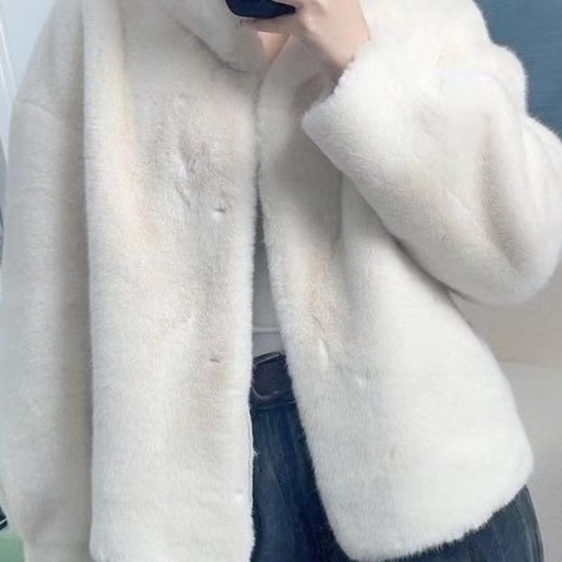Imitation velvet fur jacket light stand-up collar short coat women's winter fluff jacket padded with cotton
