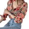 Fashion Floral Prined Chiffon Women's Shirt 2025 Spring and Summer Thin Slim-fitting Simple Long Sleeve Office Blouse Loose Casual Simple Lapel Tops