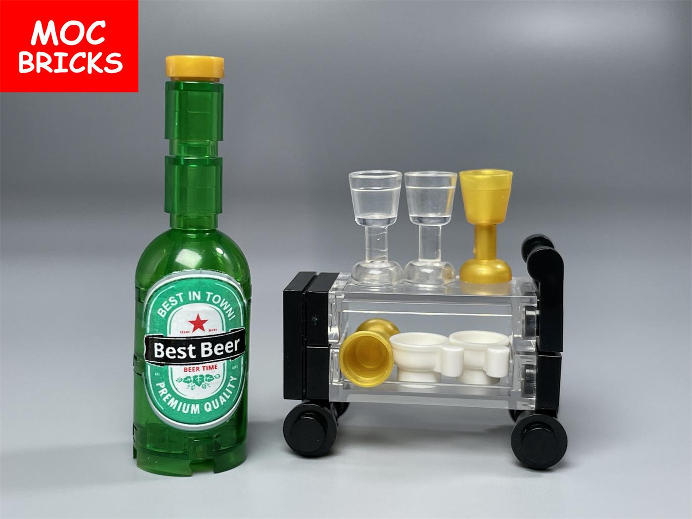 Non-Toxic Moc Bricks Diy City Figures Parts Wine Drink Bottle Cup Building Block Mini Printed Bricks 95228 Supermarket Friends Toys