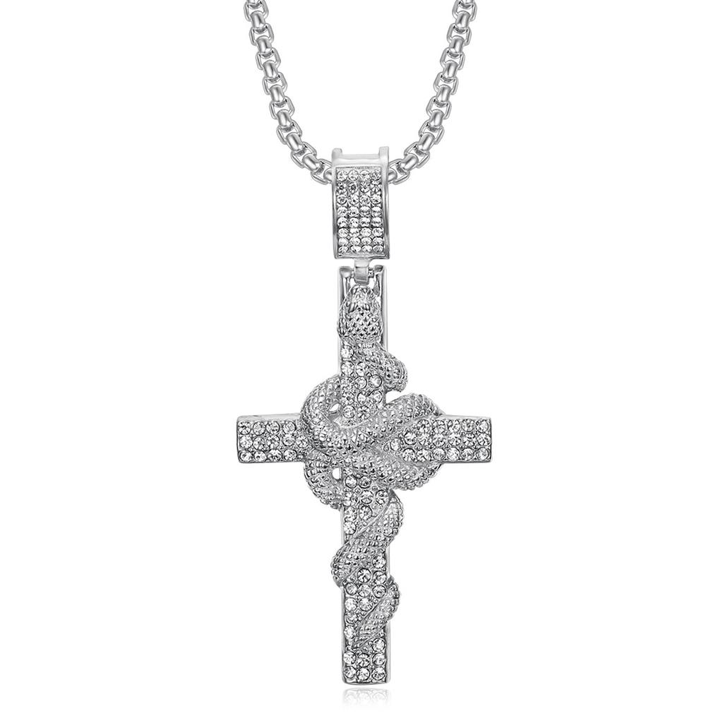 026 Jewelry Fashion Trend Inlaid Zircon Men's Exquisite Gift Jewelry Necklace Exquisite Snake Plate Cross Pendant