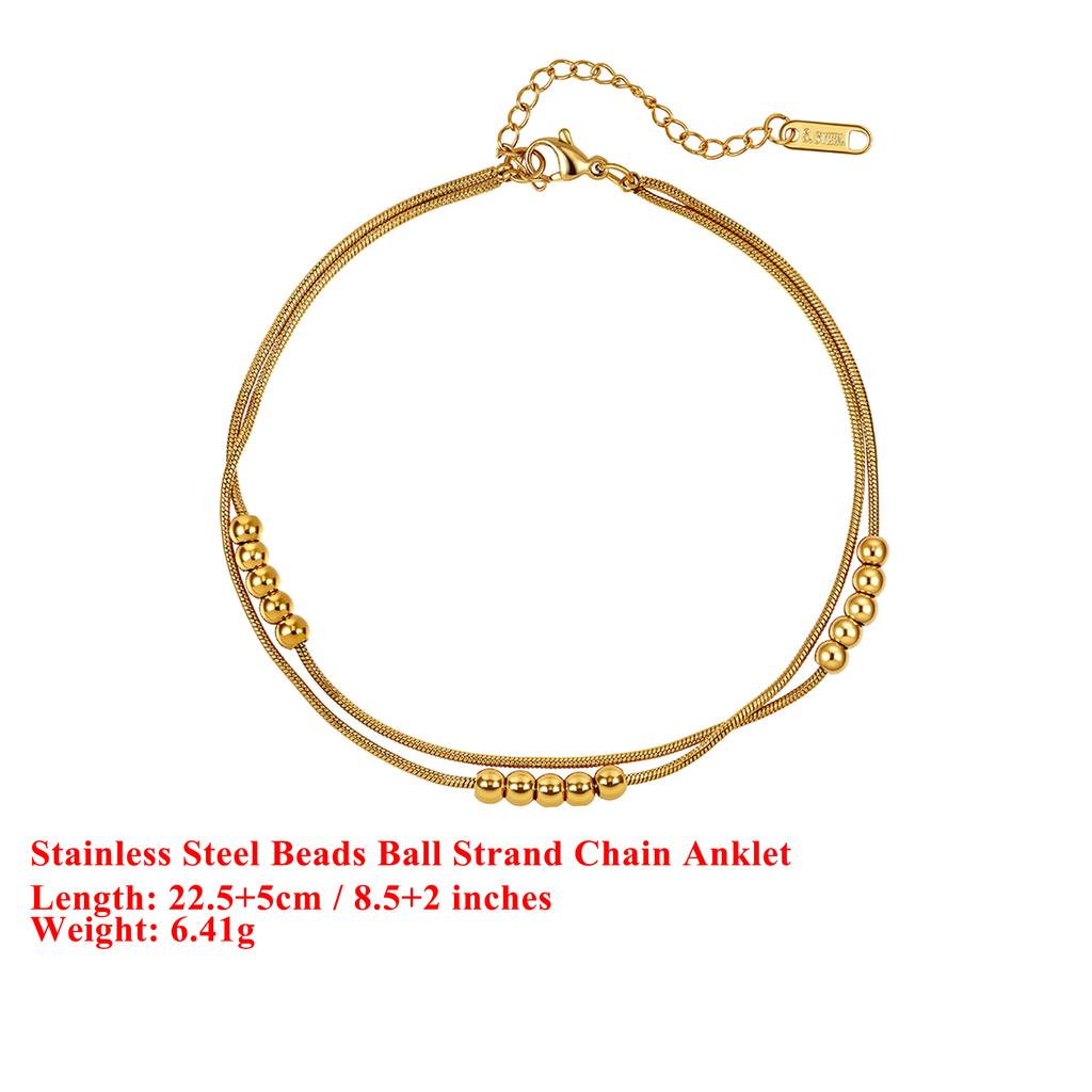 Effie Queen Stainless Steel 18k Gold Beads Ball Strand Chain Anklet Trendy Jewelry for Women Vacation Summer Beach Gift STCA04
