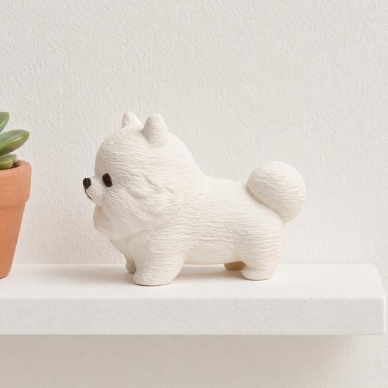 Nordic Style Decoration 3D Printing Dog Ornament, White Matte Texture Fluffy Figurine, Durable Playful Sculpture Mini Size Statue, for Home