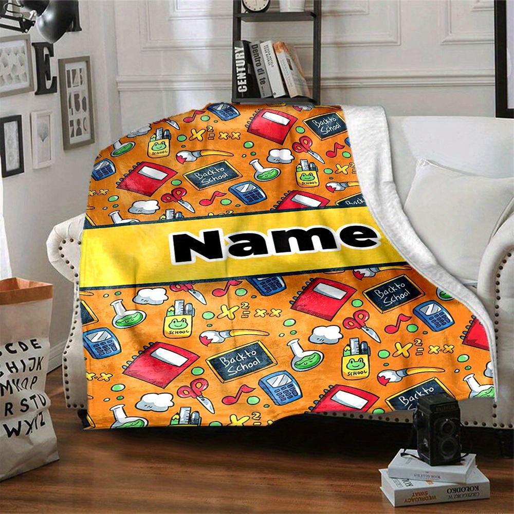 Back To School Theme Home Customize Your Name Blankets Comfortable Soft Lightweight Allseason Multipurpose Blanket For Picnics Sofas Offices Beds