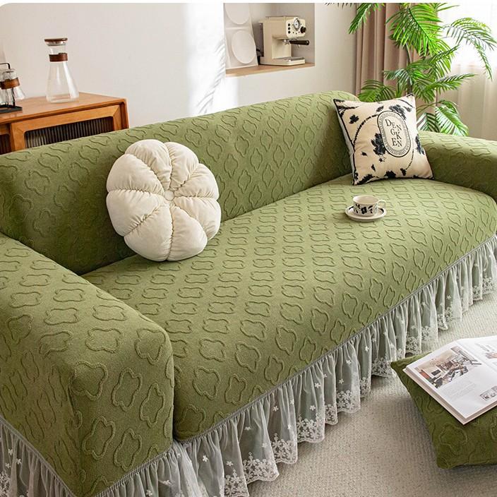

Cream Style Skirted Sofa Cover Cat Scratch Resistant All Season All Inclusive Full Cover New Lace Trimmed Cover Cloth 90-140cm